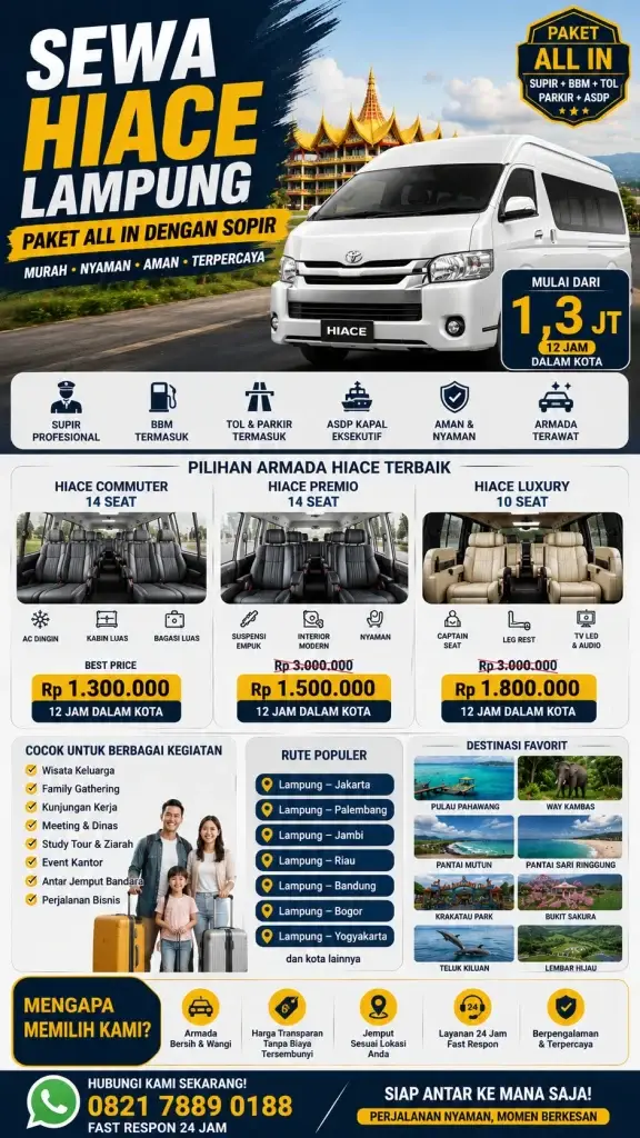 Rental mobil Bandar Lampung paket wisata