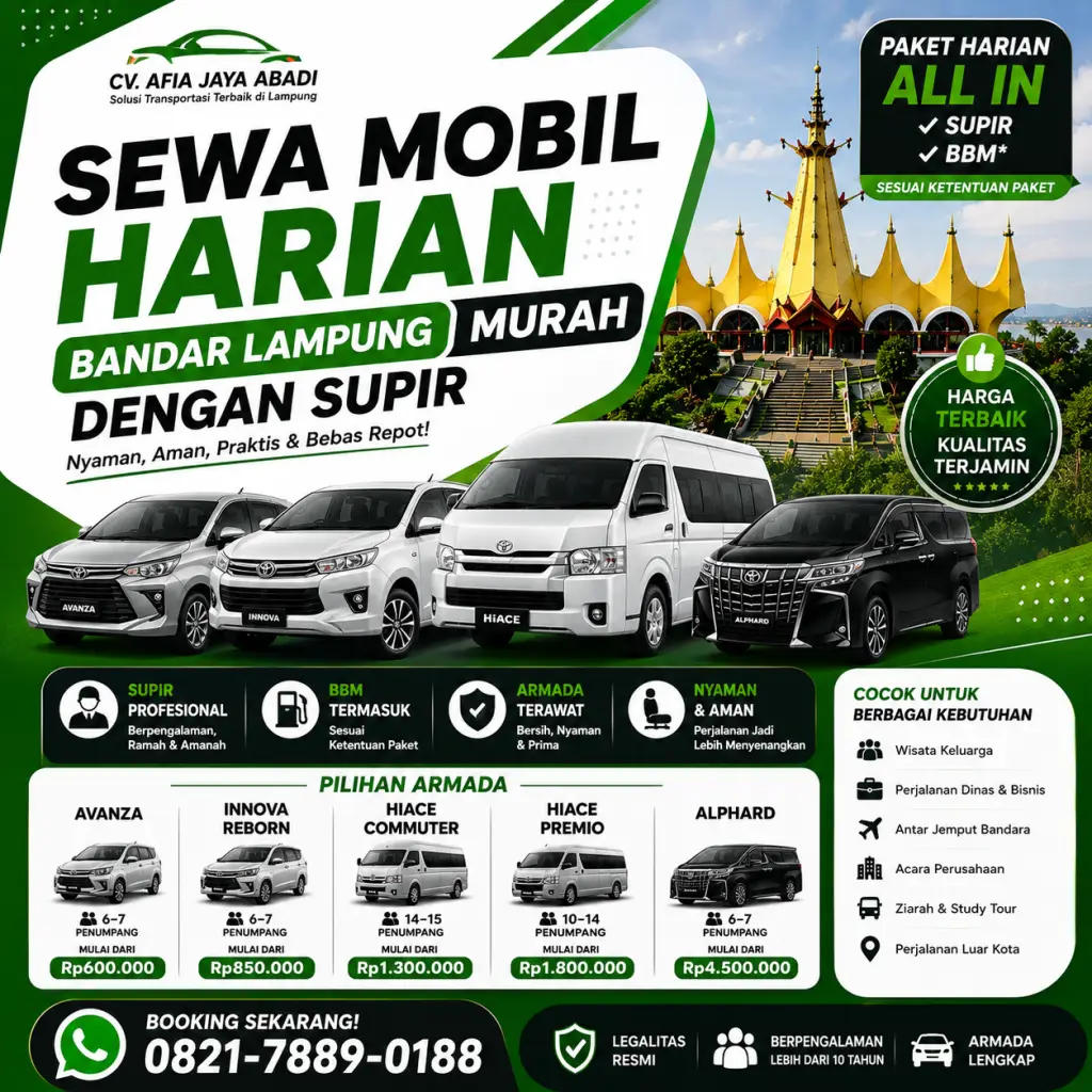 Sewa Mobil Harian Bandar Lampung Murah Dengan Supir